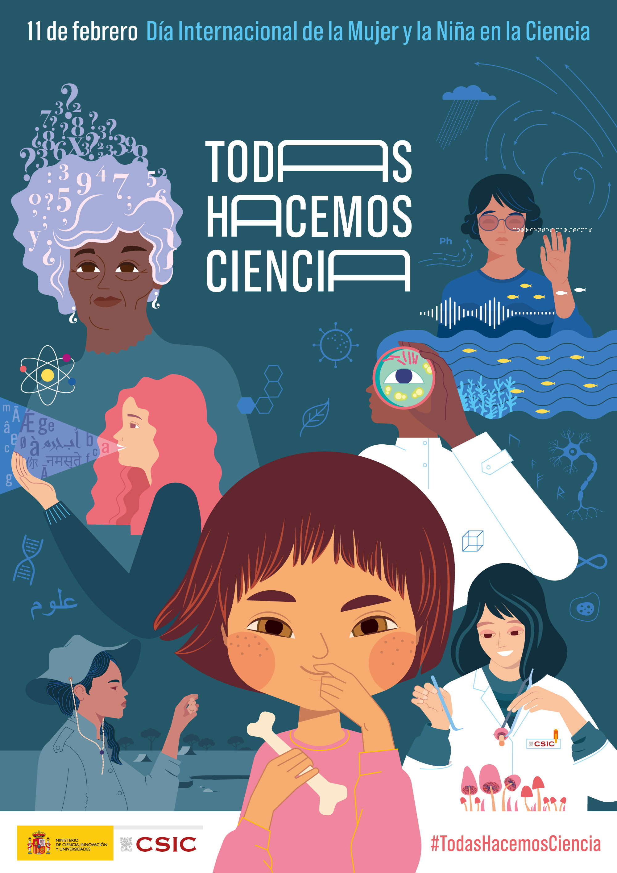 Cartel oficial del Día Internacional de la Mujer y la Niña en la Ciencia
